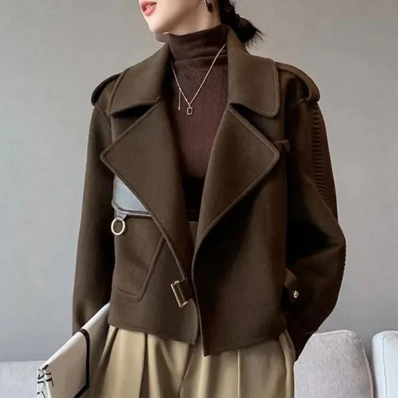 Women Faux Woolen Jacket Fall Winter Korean Fashion Coat Blazer Office Lady Long Sleeve Loose Cardigan Outwear Female Top