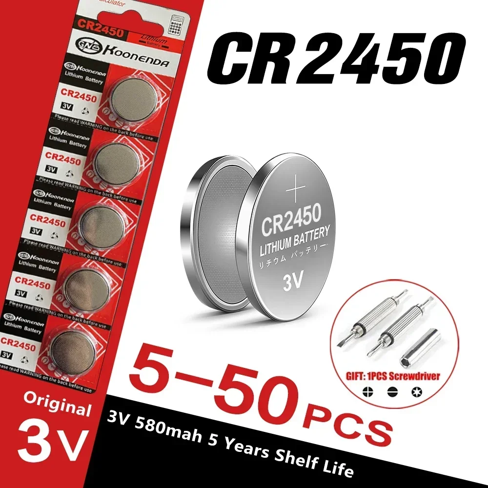 5-50pcs 3V 580mAh CR2450 Watch Buttom Battery KCR2450 5029LC LM2450 DL2450 ECR2450 BR2450 watch Lithium Coin Cell Batteries