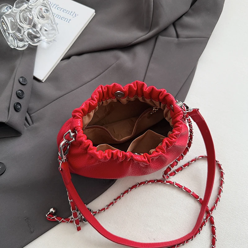 LEFTSIDE 2025 New Luxury Small PU Leather Solid Color Handbags and Purses Women's Crossbody Bag Silver Chain Shoulder Bags - view 6