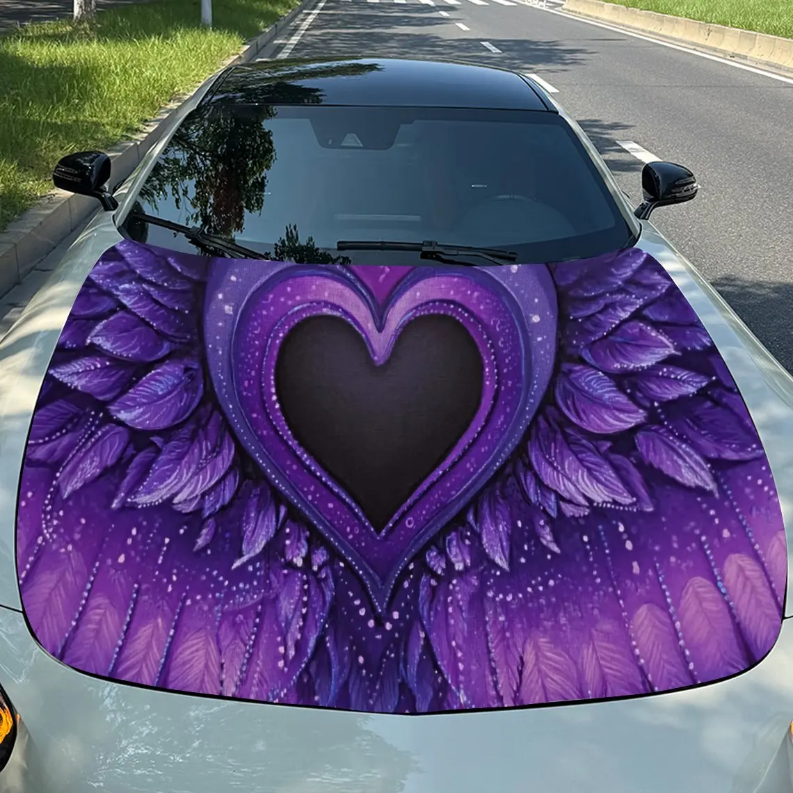 

Mysterious Purple - Toned Feather Heart Durable Car Hood Stickers, Suitable for Most Vehicles, Ideal Gift, for Exterior Use, Veh