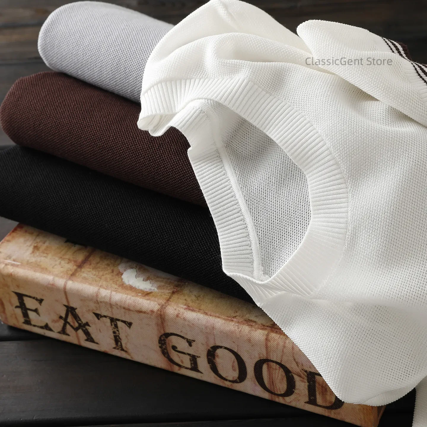 Summer Old Money Style Men's Thin Bottom Knitted Short Sleeve T-Shirt