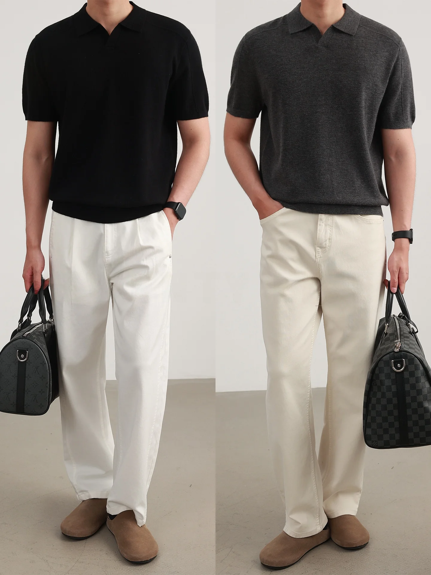  Five-Fiber Blend Men's  Shirt V-Neck Soft Thickened Knitted Short Sleeve for Commuting Autumn Essential Base Layer