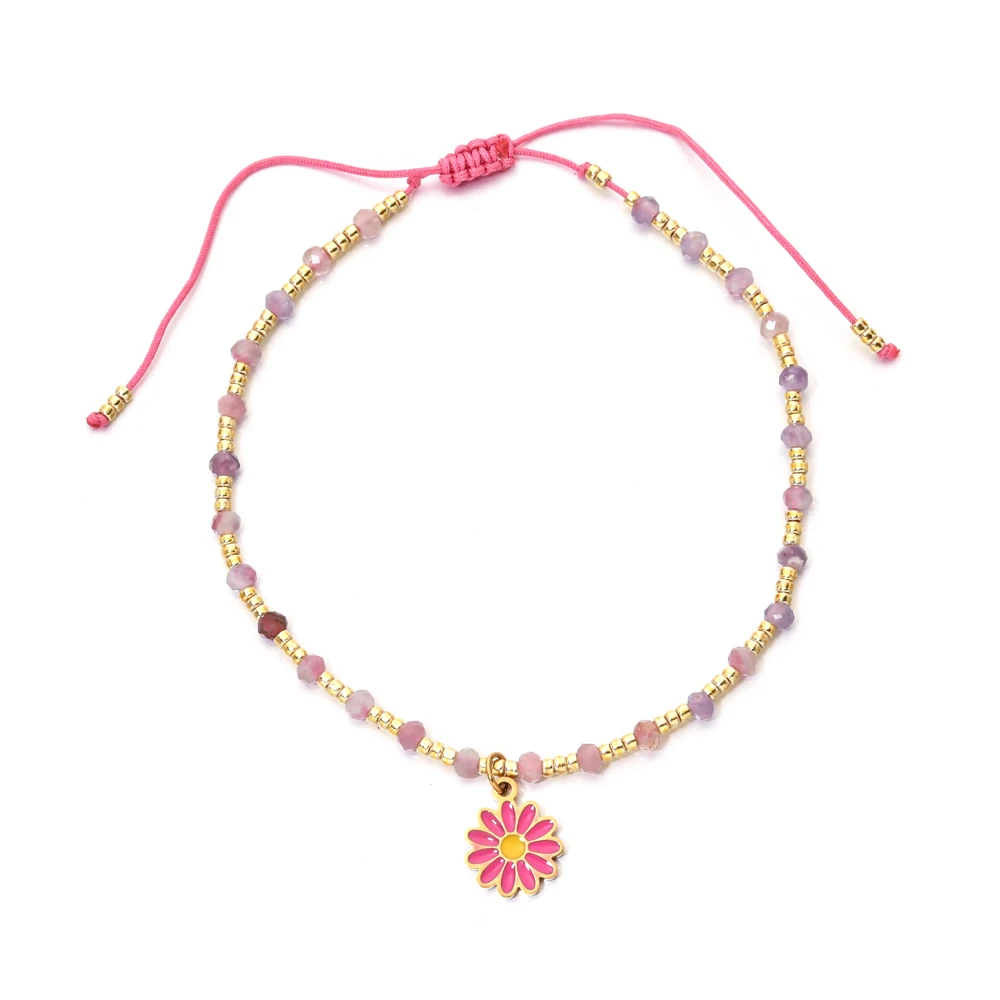

New Cute Summer Stainless Steel Charm Bracelet Natural Stone Garnet/Amethyst/Aquamarine/Opal Bracelets Boho Jewelry for Women