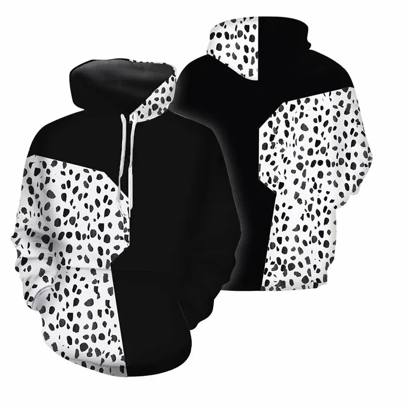 101 dálmatas Cruella De Vil abrigo capa negro blanco estampado Kimono Tops Cruella Cospaly disfraces Casual sudadera mujeres hombres