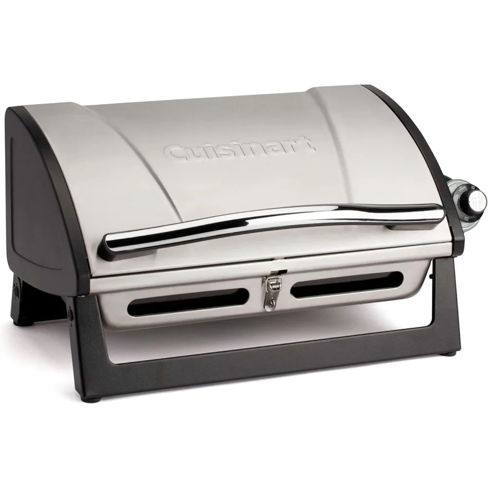 

Grillster Portable Gas Grill, Stainless Steel Compact BBQ Grill with Locking Lid for Easy Transport, 8000 BTU Propane Grill wit