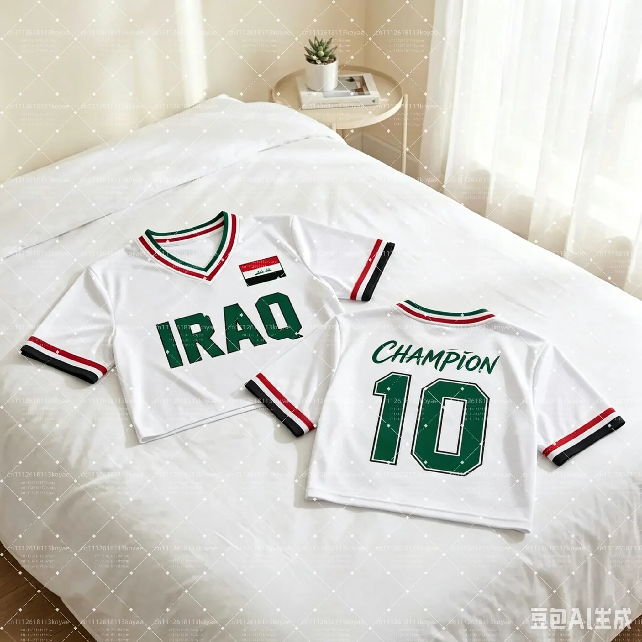 2026 Summer Women's Iraq Inspired V-Neck Crop Top, Breathable Quick Dry Y2K Football Fan Cheerleading T-shirt