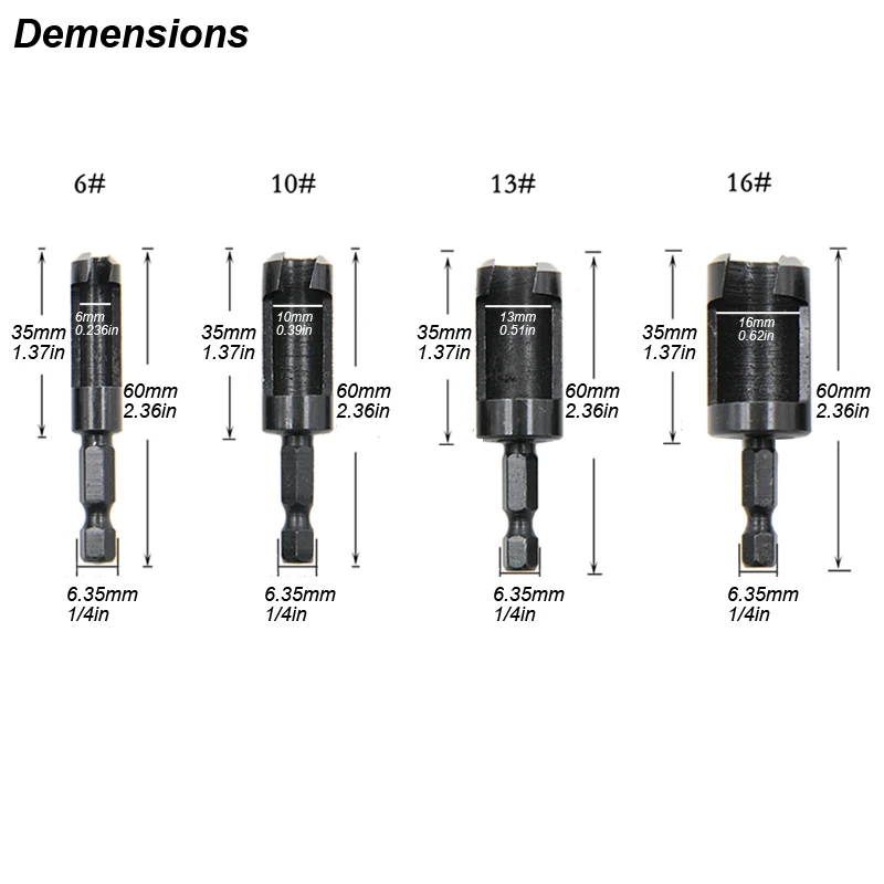 Wood Plug Cutter Drill Bit Set Straight Hole Saw Opener Router Boring Tool Tenon Deep Cork Knife Hex Shank Carpentry Woodworking