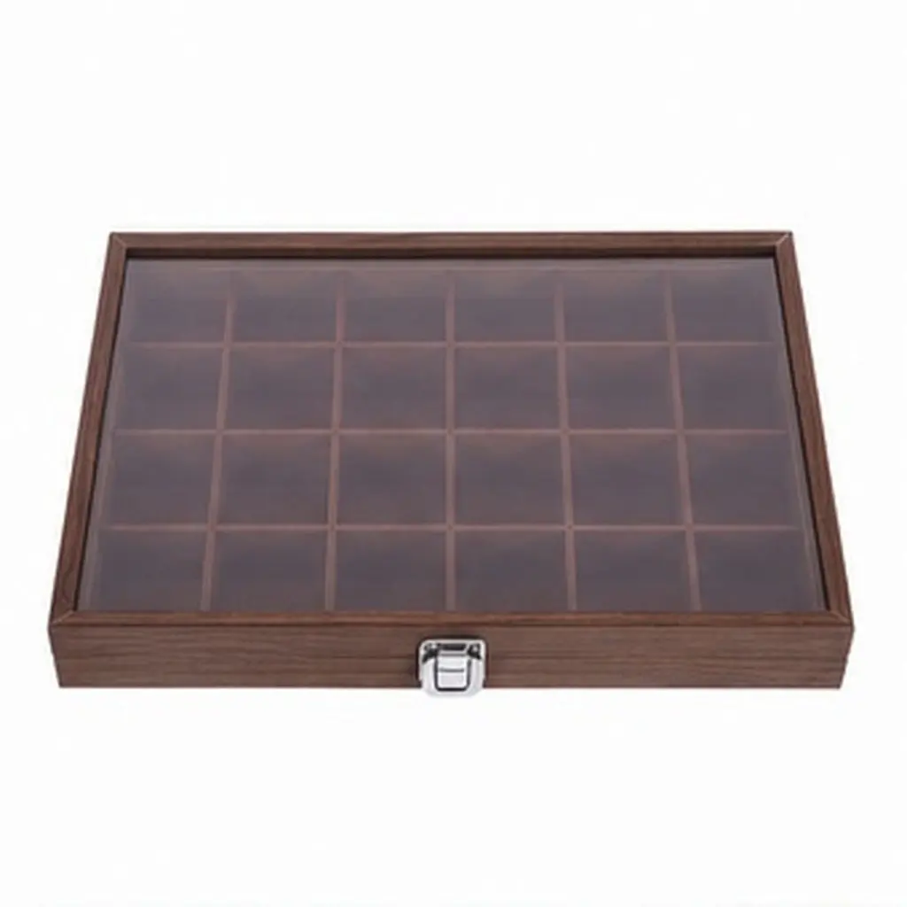 Tea Bag Organizer Box 24 Slots Wood Glass Stainless Steel Storage Container Compact Clear Lid Kitchen Holder Multi-Function