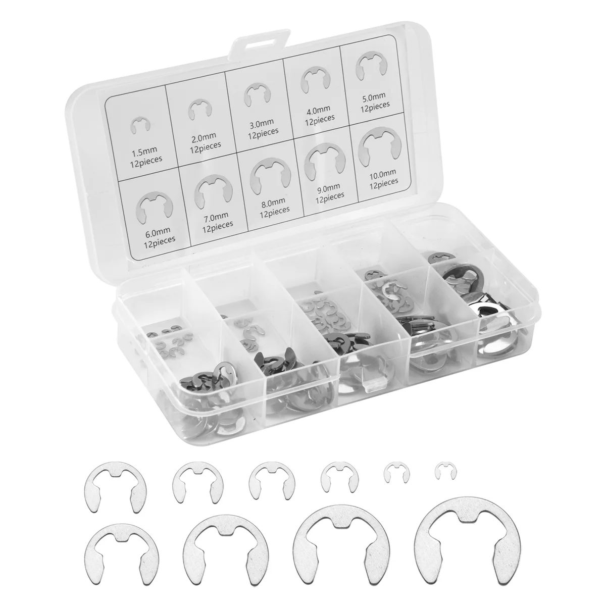 120 PCS 304 Stainless Steel E Clip Washer Assortment Kit for Shaft Fastener M1.5-M10