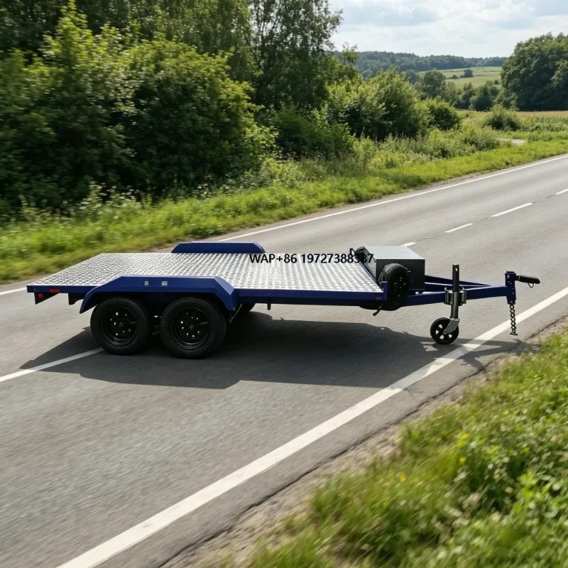Tandem Axle Car Hauler Trailer, Diamond Plate Flatbed with Secure Storage Box for Race Car & Powersports Equipment Transport