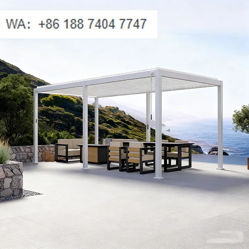 

Прочная моторизованная пергола для барбекю на открытом воздухе с жалюзийной крышей, конструкция из алюминия с порошковым покрытием, сертифицирована CE, для использования на балконе