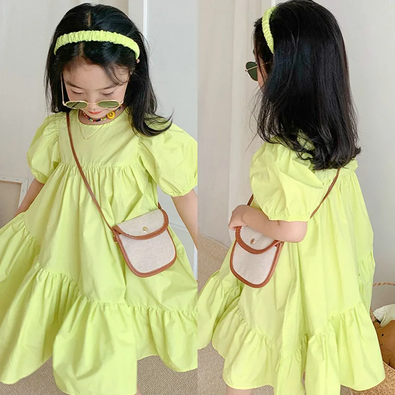 Girls Skirt Short Sleeve Irregular Dress Princess Dress 2025 Summer New Children's Clothing 3-8 Years Old