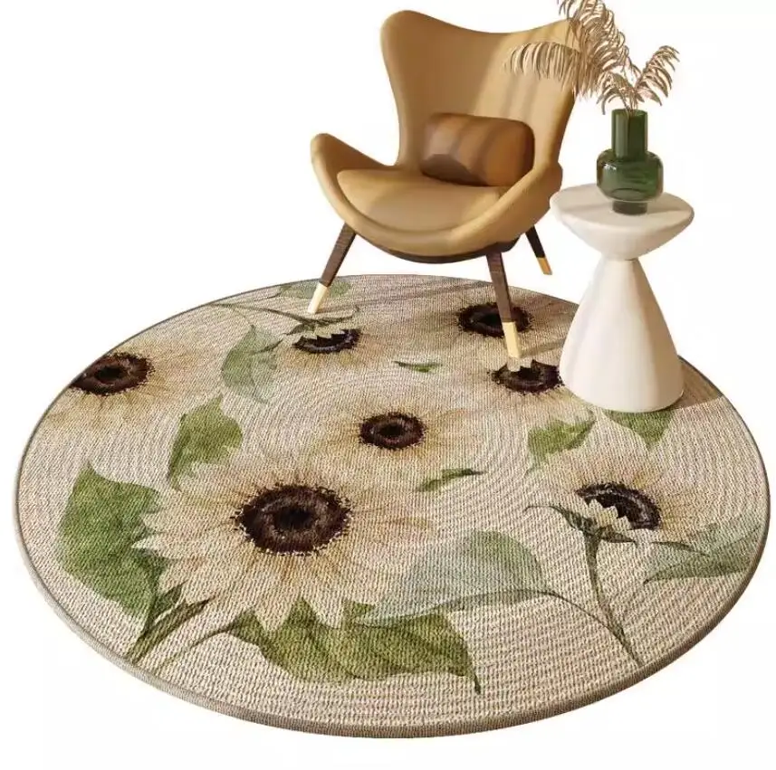 Flor de girassol japonês Tapete redondo Lã de cordeiro Engrossar Mandala Tapete budista Meditação Mat Yoga Room Floor Rug Art Decoration