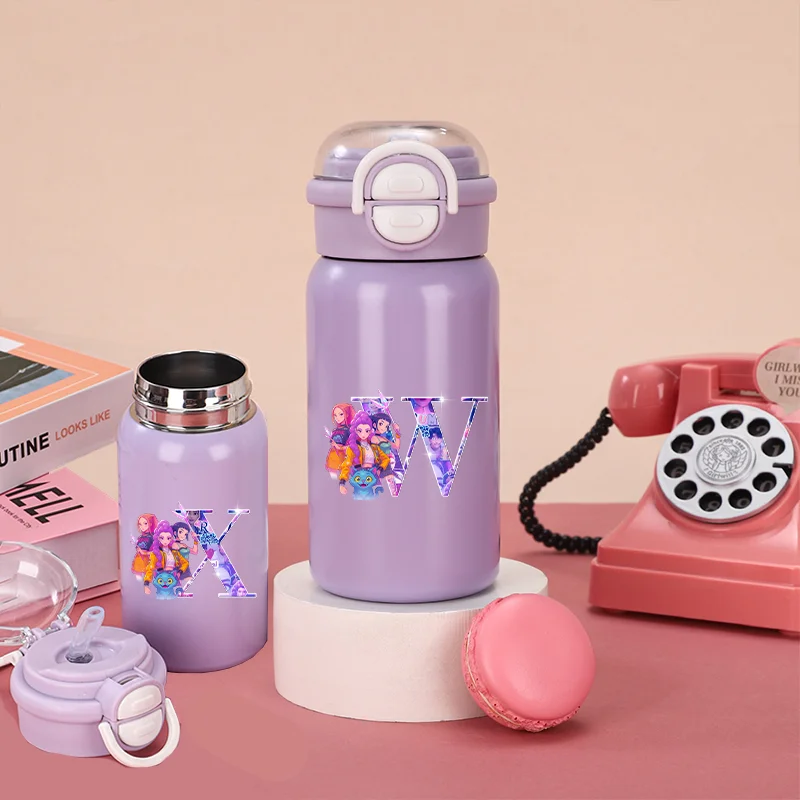 

500ML KPop Demon Hunteres 316 Stainless Steel Thermos Cartoon Anime Pattern Letters A-Z Print Water Bottles Fashion Coffee Mug
