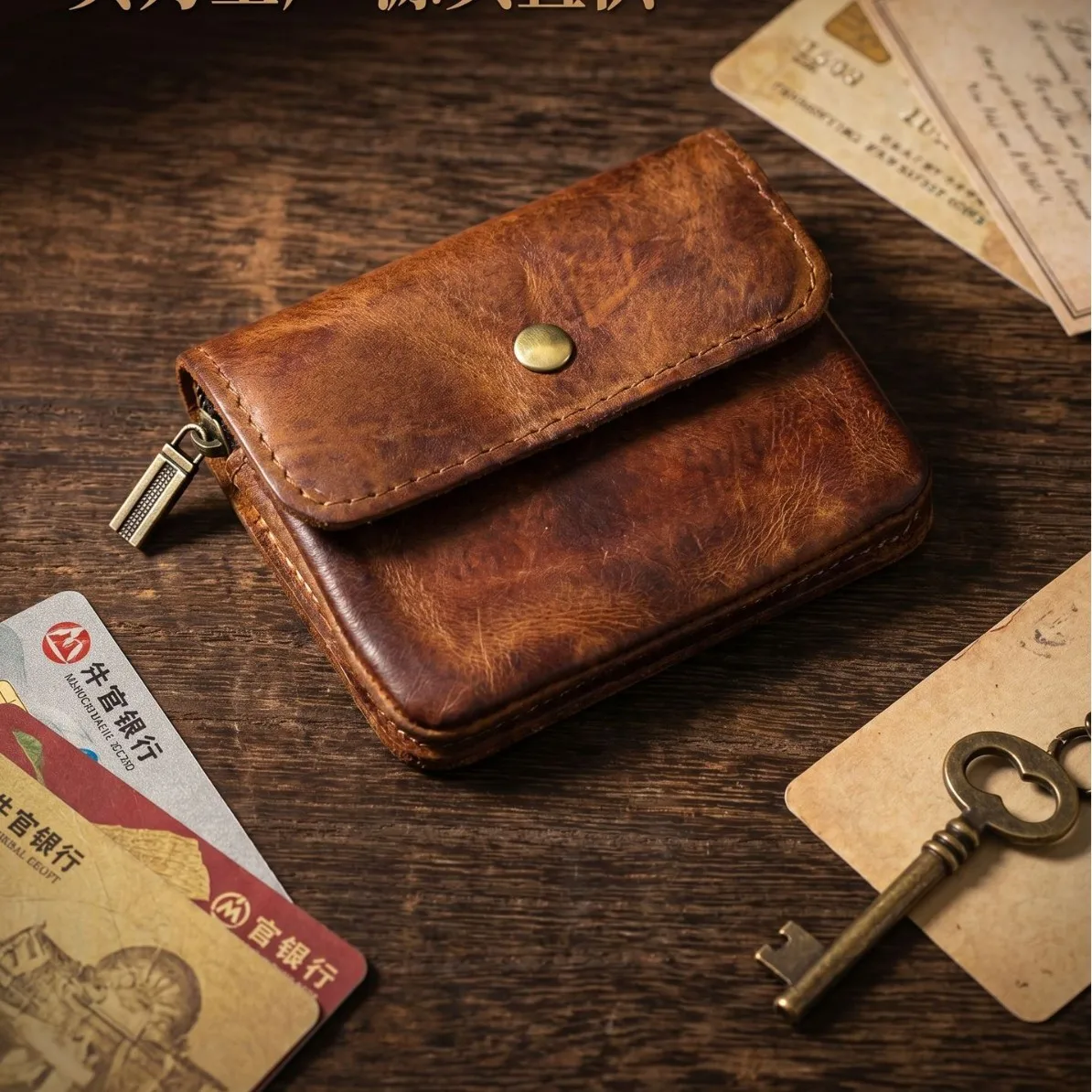 First-layer Cowhide Multi-card Wallet Multi-function Large-capacity Universal Card Portable Retro Compact Card Holder Change Bag