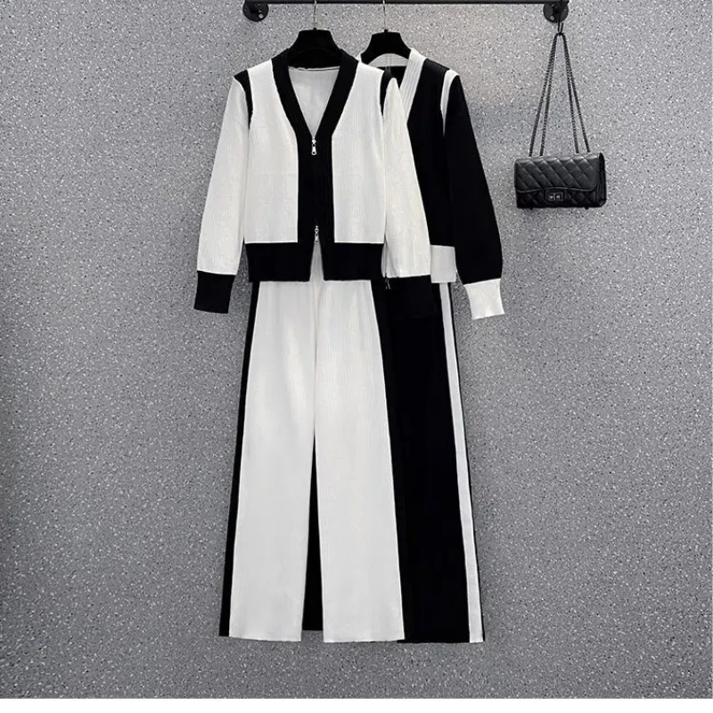 Sports Women's Suit New Spring and Autumn Korean Version Fashion V-neck Top Casual Wide Leg Pants Elegant Women's Two-piece Set