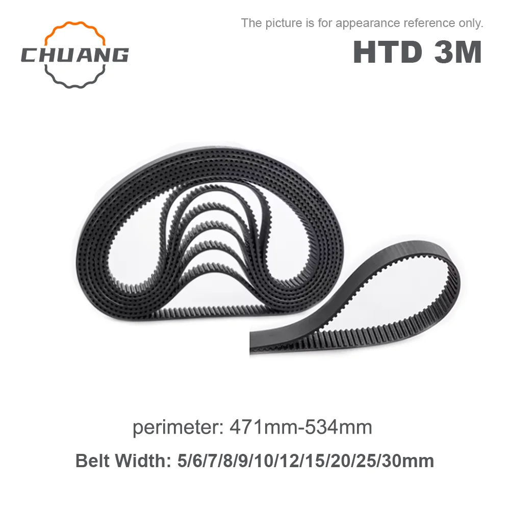 

HTD 3M Timing belt Length 471mm-534mm Width 5/6/7/8/9/10/12/15/20/25/30mm for CNC Belt HTD 3M Closed Loop Belts