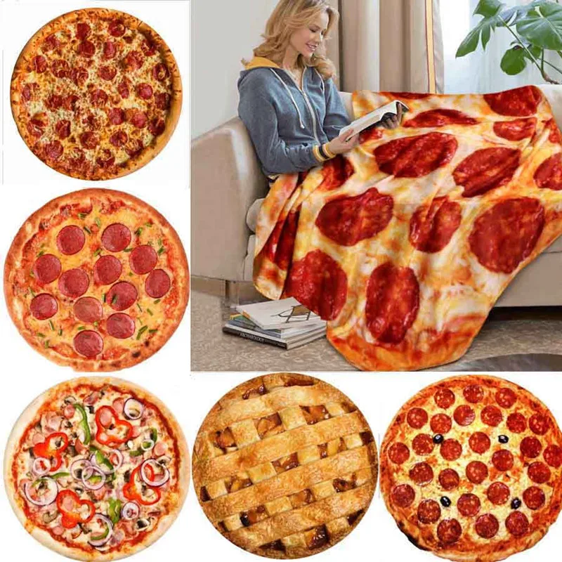 

Super Soft Creative Flannel Pizza Round Blanket Home Sofa Lazy Blanket