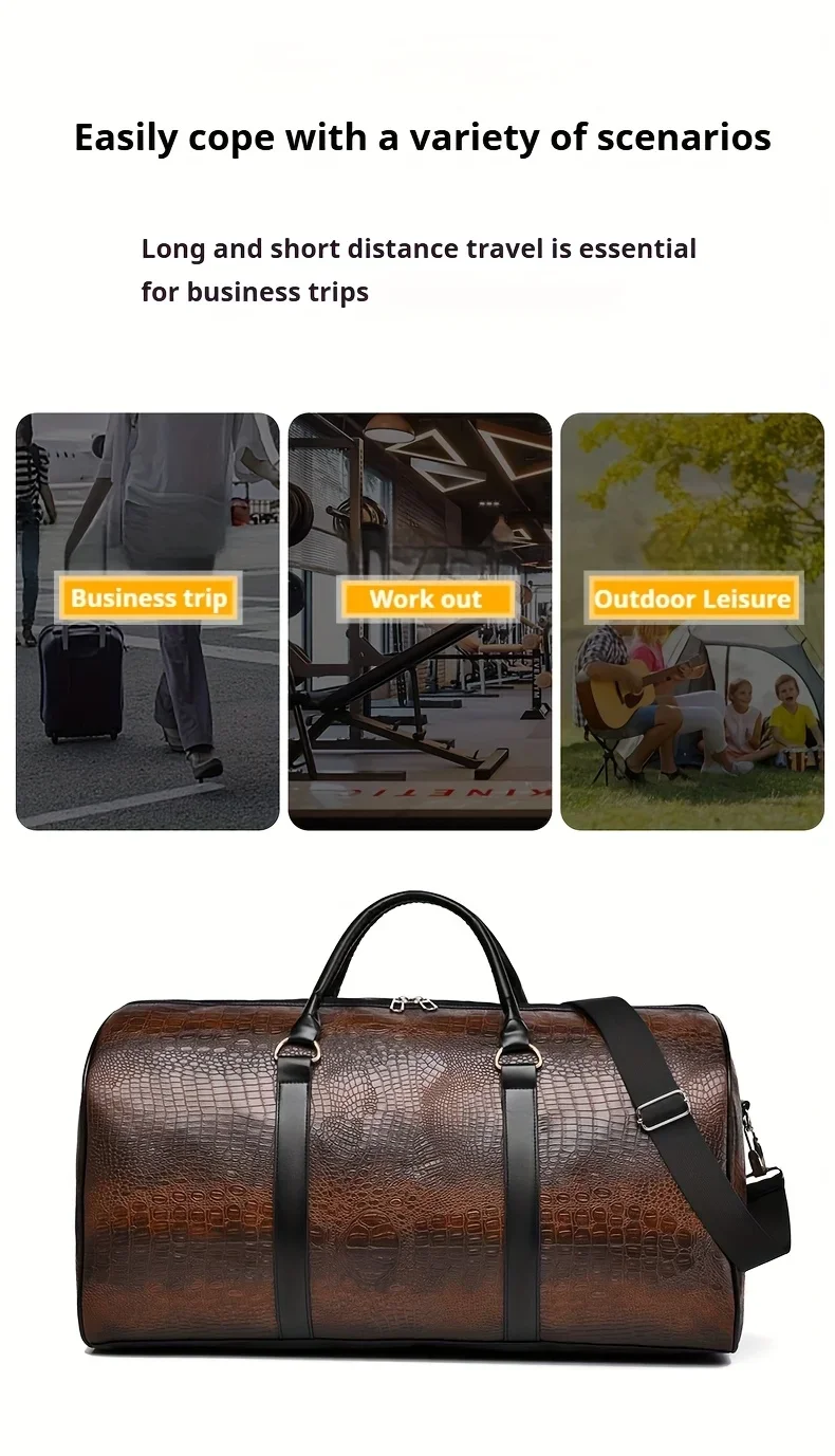 Retro-Reisetasche mit Krokodilstruktur und großem Fassungsvermögen – langlebiges Unisex-Urlaubsgepäck, vielseitiges Geschenk für Männer und Frauen – Detail 3
