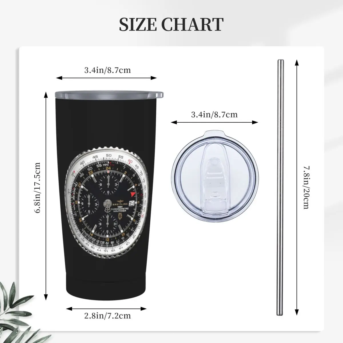 Luxury Watch Face Stainless Steel Tumbler Vacuum Insulated Mug Thermal Cold Cup Straws With Lid 20oz