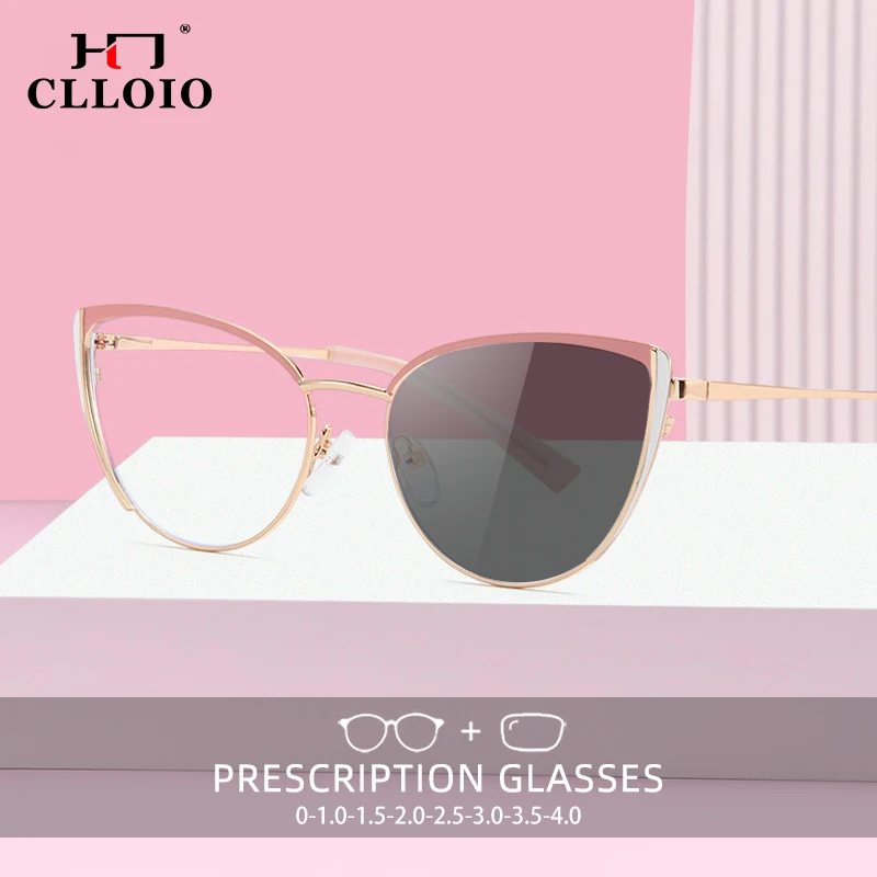 CLLOIO Women Anti-blue Ray Reading Glasses Texture Cat Eye Photochromic Myopia Glasses Versatile Hyperopia Prescription Glasses