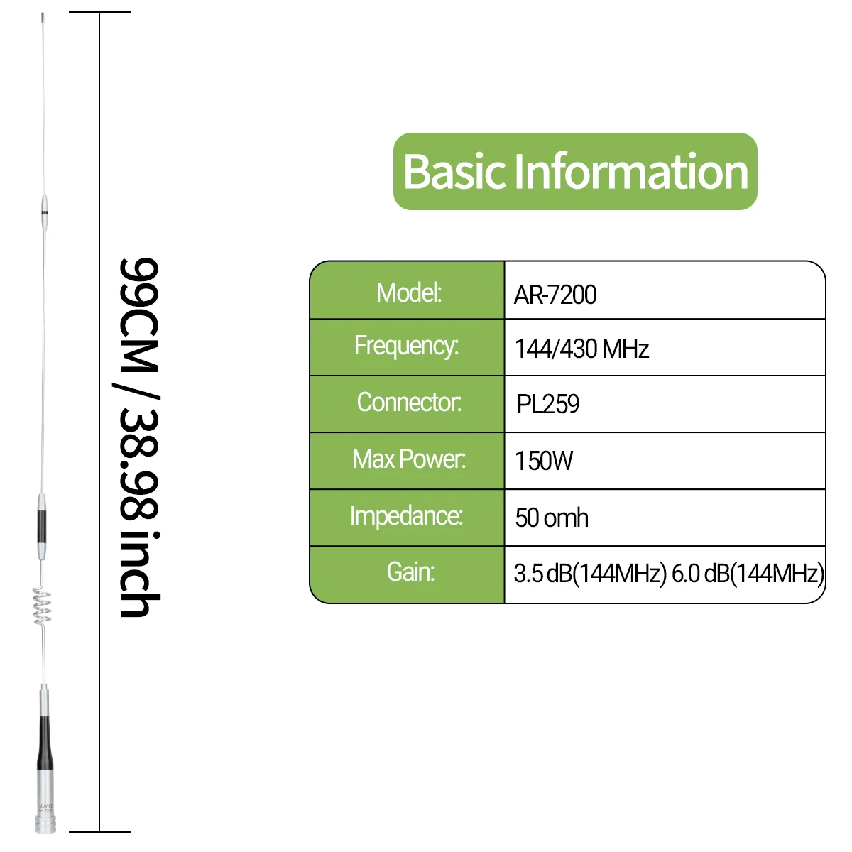 ABBREE AR-7200 Radio móvil VHF UHF antena alta ganancia PL259 - imagen 3
