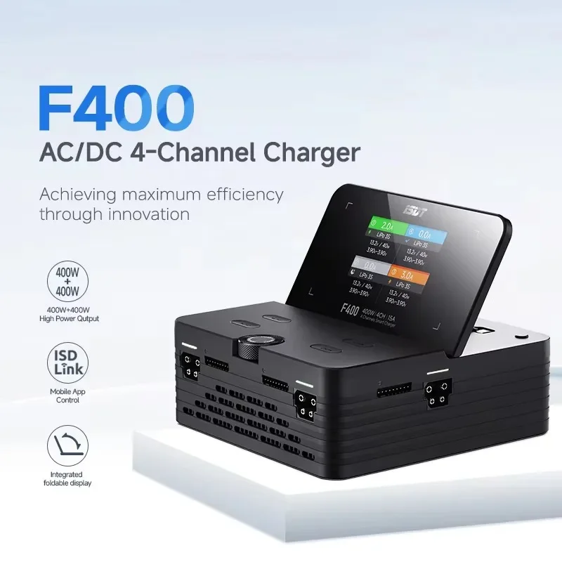 ISDT F400 4 Channel Smart Balance Charger 400W 15A AC/DC RC Battery Charger with Foldable Display for 1-8S LiPo LiHV LiFe LiIon