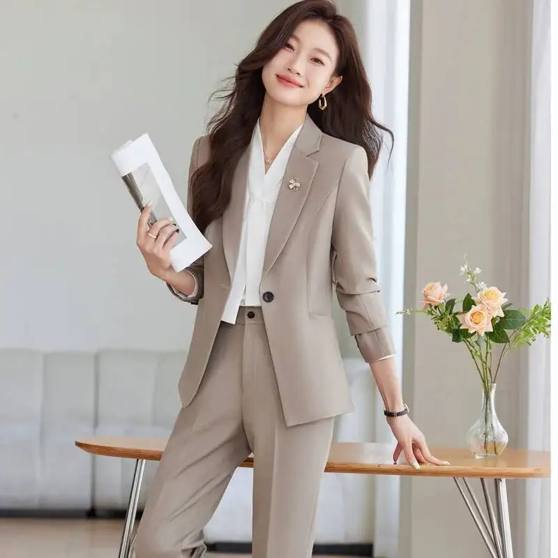 Herfst Winter Formele uniforme stijlen Broekpakken met broeken en jassen Jas Professioneel kantoor Werkkleding Blazers Zakelijke carrière
