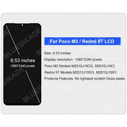 All Test LCD For Xiaomi Poco M3 Display M2010J19CG Touch Screen Digitizer For Redmi 9T LCD M2010J19SG Screen Replacement Parts