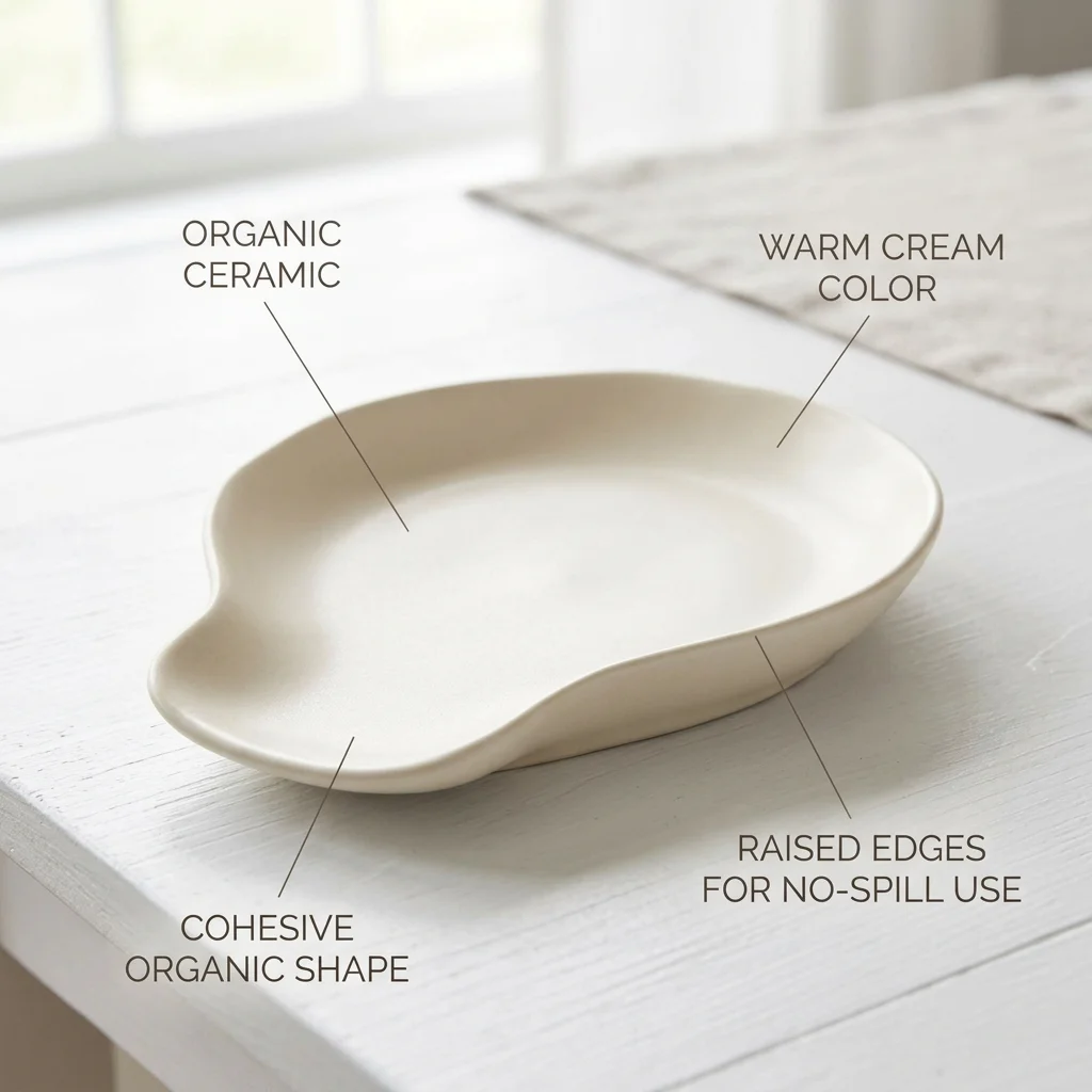 2026 New Cream Circular Ceramic Spoon Rest With Raised Edges Round Kitchen Utensil Holder For Dishwasher Use Countertop Cooking Spoon Storage Tray