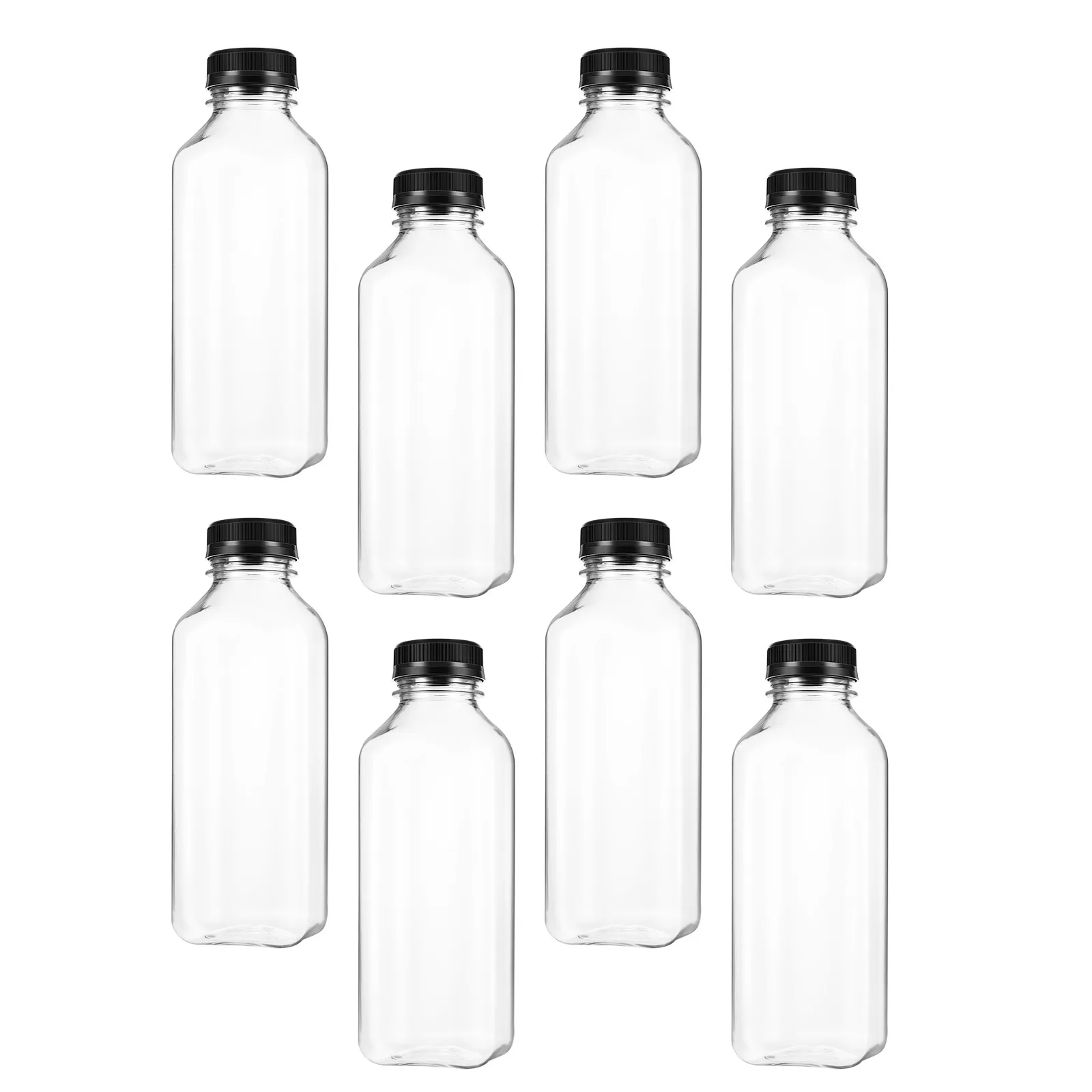 

8Pcs Clear Pet Beverage Bottles Leak Proof Storage Containers for Juice Drinks Water Simple Design with White Lids