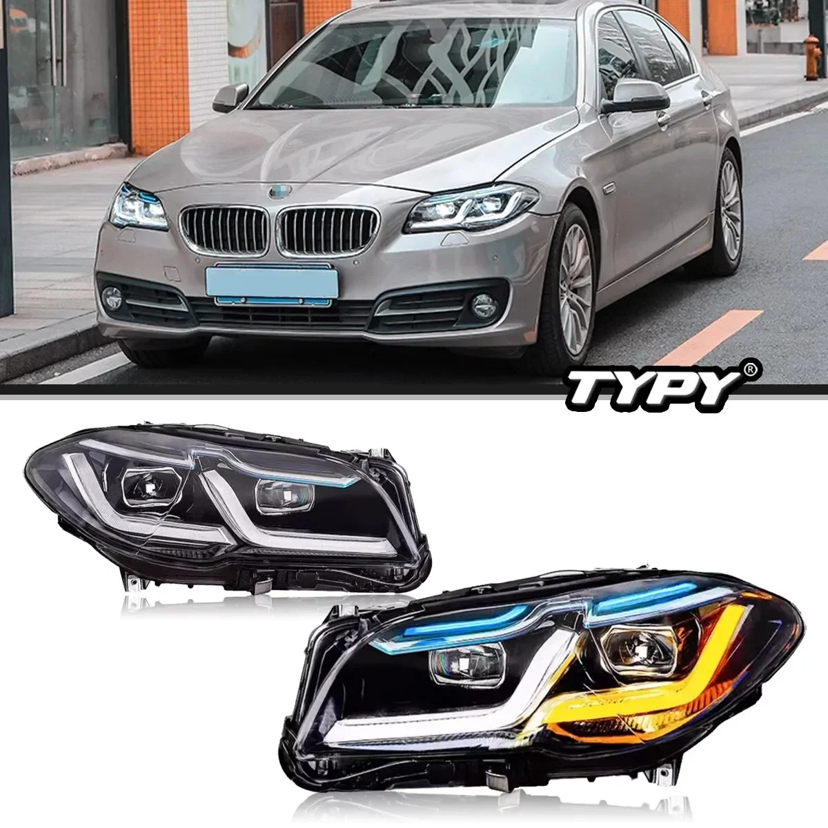 For 5 Series F10 M5 Xenon Headlights G30 LED DRL Lamps Update FULL Set Pair