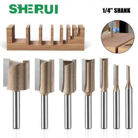 Professional 1/4 inch Shank Woodworking Straight Knife Alloy Trimming Machine Engraving Machine 3-25mm Milling Cutter Router Bit