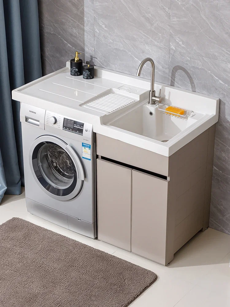 MJY custom washing machine integrated cabinet space aluminum quartz stone basin cabinet with washboard