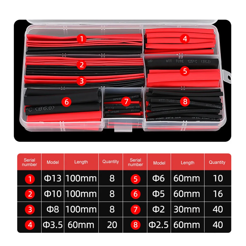 150pcs Thermoresistant Tube Heat Shrink Wrapping Kit Assorted Wire Cable Sulation Sleeving 2:1 black red Heat Shrink Tubing