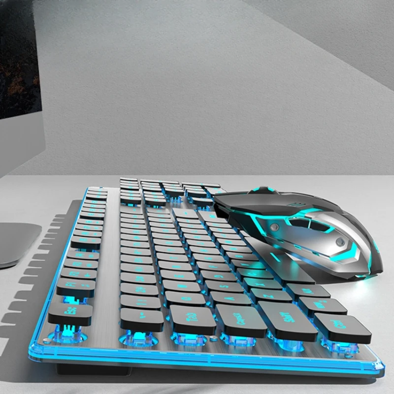 Wireless silent keyboard mechanical feel mouse set