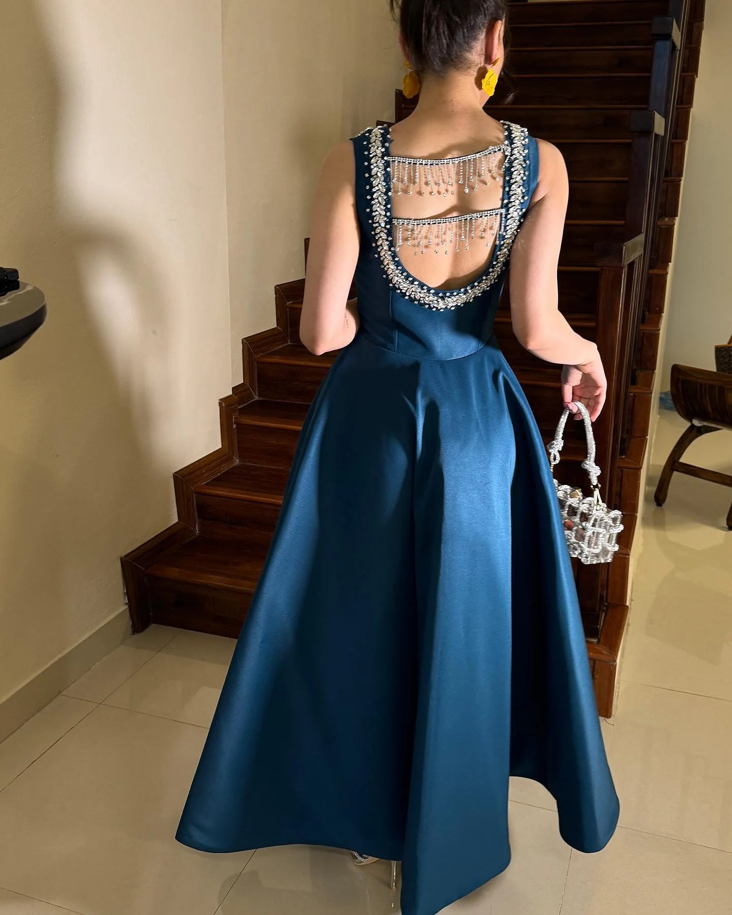 Aenyrst Elegant Square Neck Prom Gown Women Beaded Tassel Party Evening Dress Ankle Length Formal Occasion Dresses customized