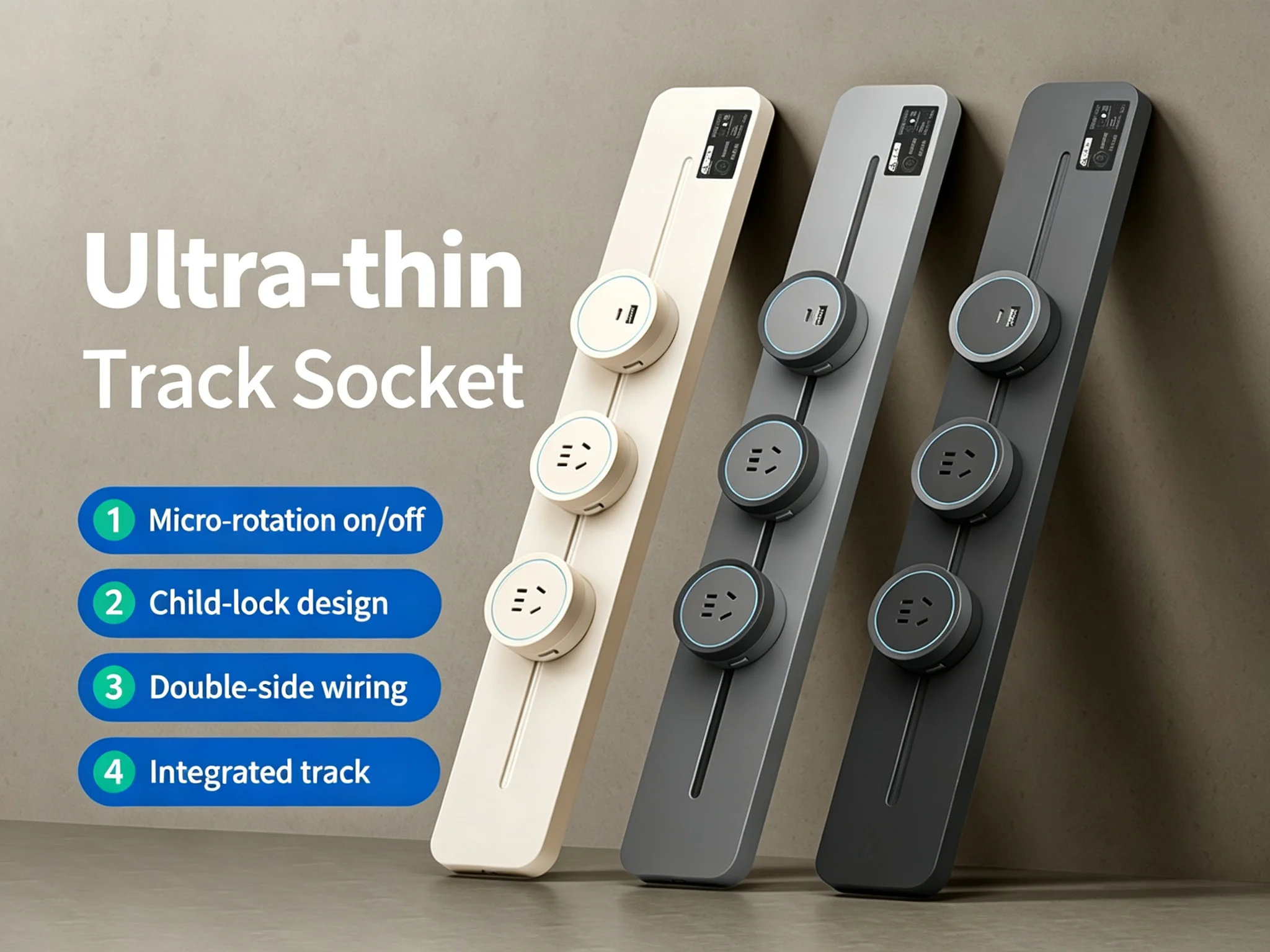 Modern Minimalist UltraThin Track Socket Seamless for Home Kitchen Decor