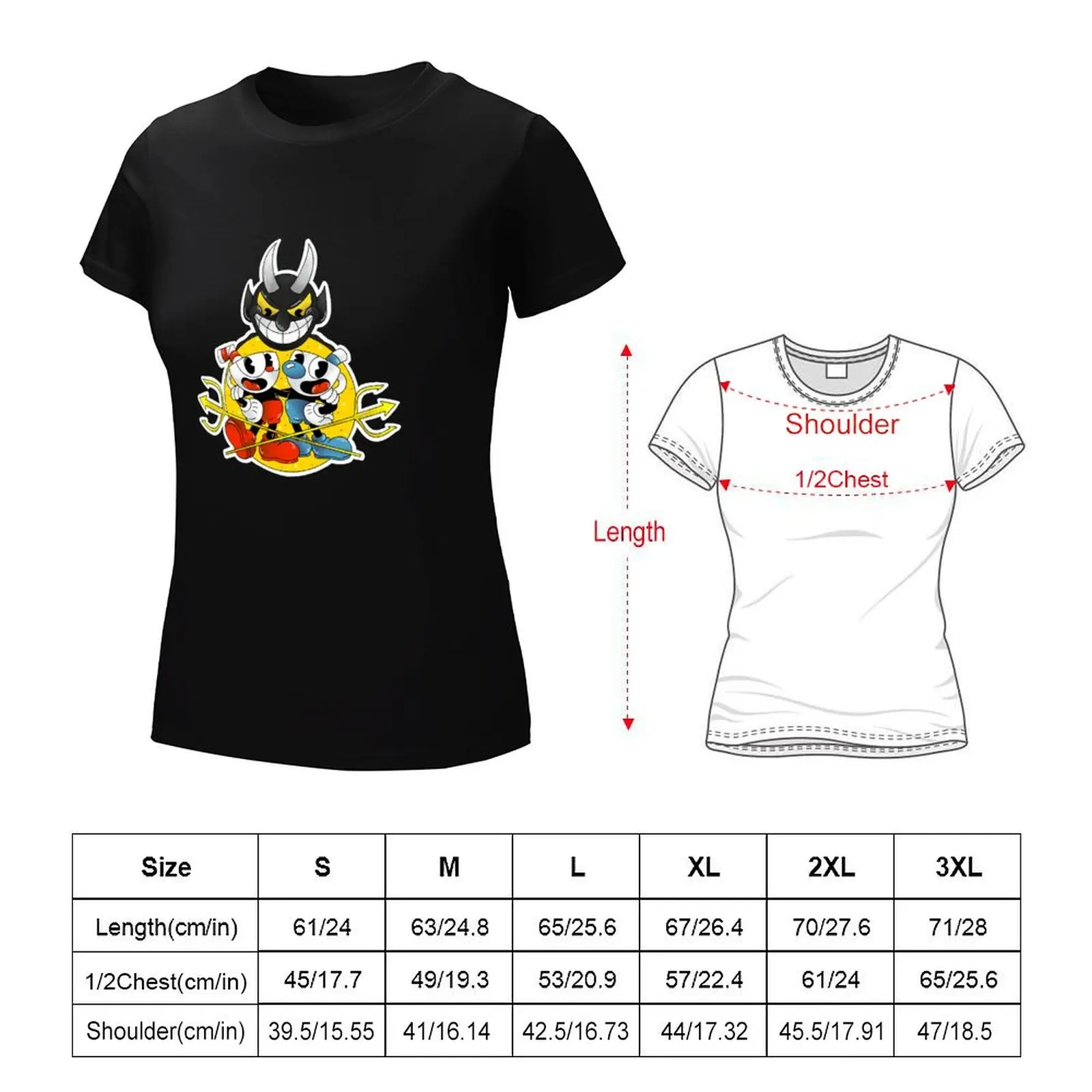 Cuphead and Mugman with the Devil Sticker.png T-Shirt cute tops vintage clothes summer top t-shirts for Women graphic tees funny