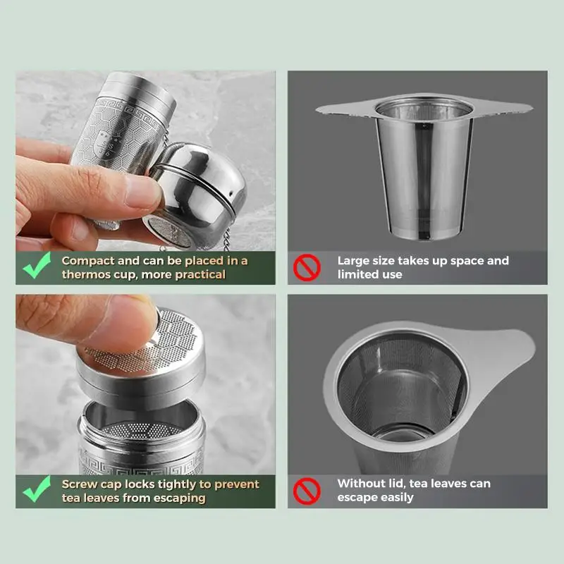 Tee-Infuser aus Edelstahl 316 mit ultrafeiner Netzverlängerungskette für das Aufgießen von losen Teeblättern zu Hause, im Büro oder auf Reisen. – Detail 10