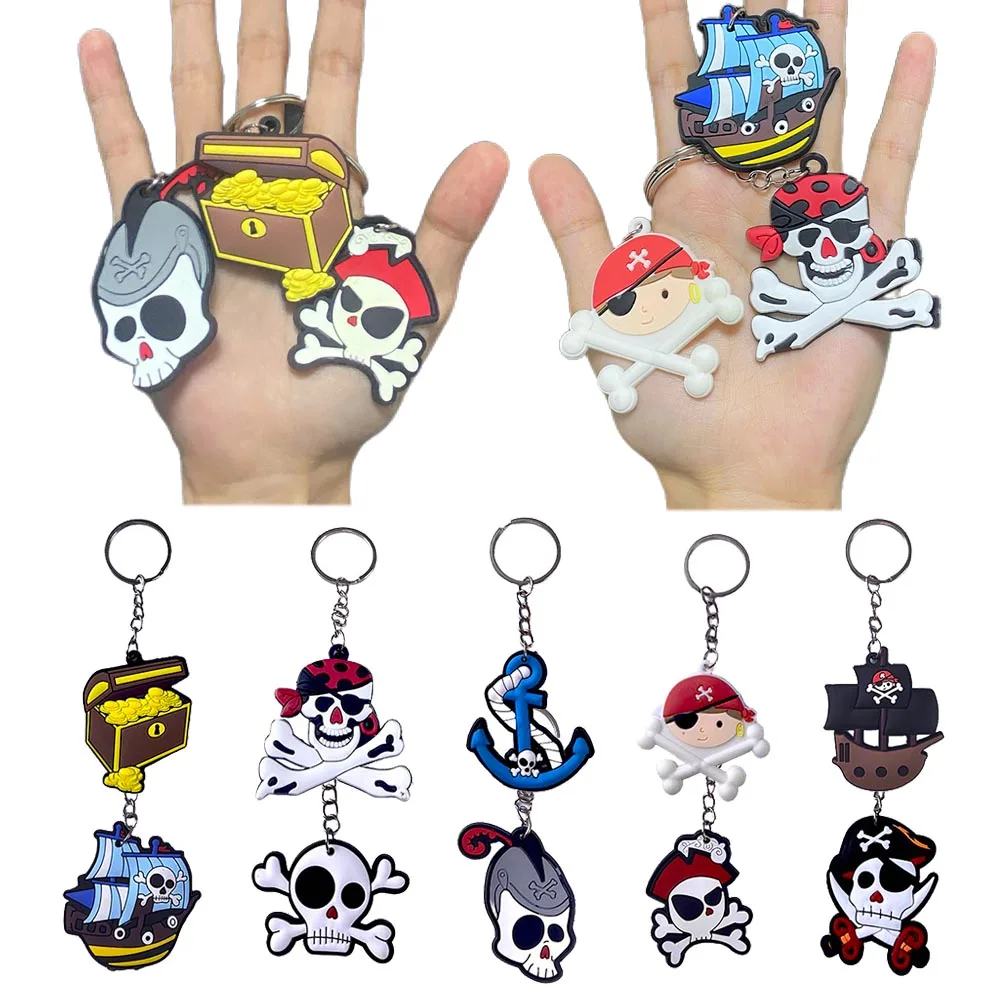 10/20/30pcs 해적 테마 키 체인 해적 보물 상자 선박 패턴 가방 매달려 장식 어린이 해적 생일 파티 선물을 선호합니다