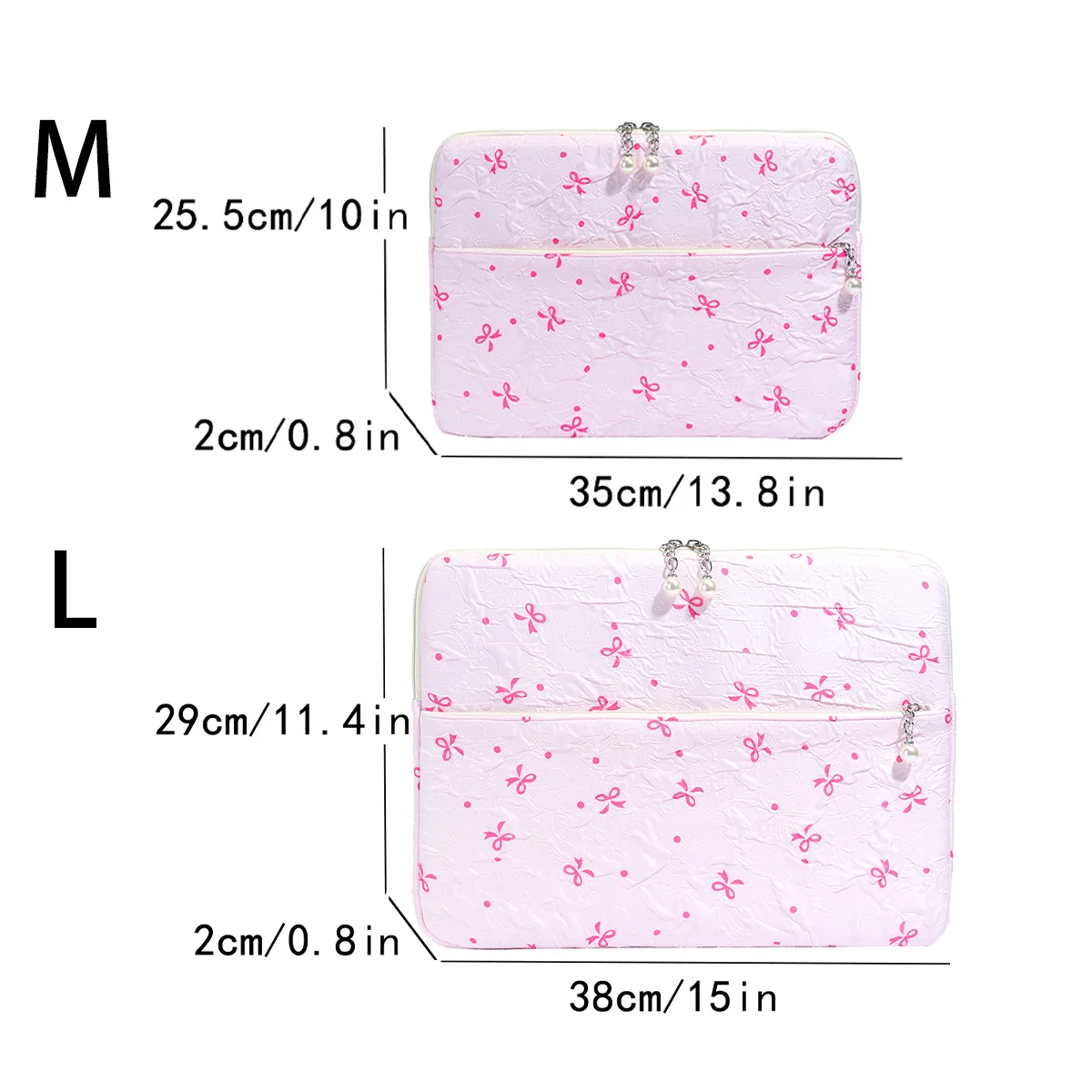 Minimalist Casual Crinkle Bow Laptop Bag Pearl Zipper Oxford Briefcase Soft Shockproof Multi-Size for Office Commute Daily