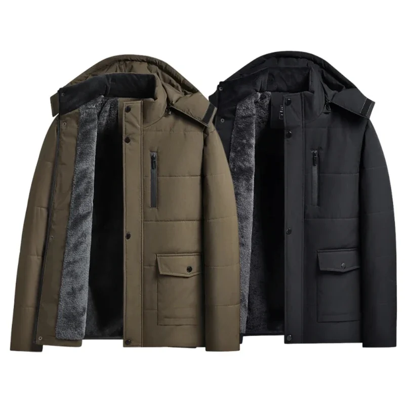 Winter Men's Thick Warm Parka Jacket Outdoor Windproof Fleece Lined Coat Men High-quality Hooded Jacket with Detachable Hat Coat