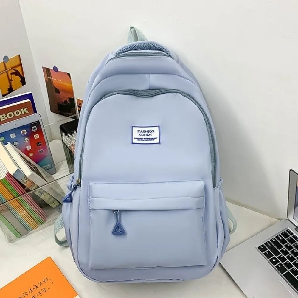 Large Capacity Junior High School Backpack Solid Color Multi-Pockets Youth Student Backpack Waterproof Picnic Backpack Travel