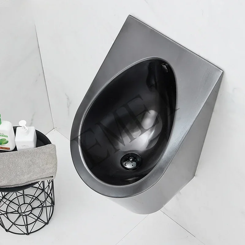 مرحاض مبولة حثي من الفولاذ المقاوم للصدأ باللون الأسود مثبت على الحائط KTV #3