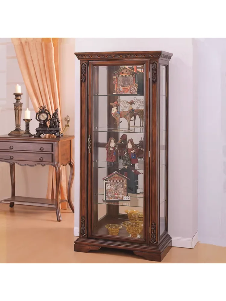 Solid Wood Single Door Glass Display Wine Cabinet Wall Clothes Closet Living Room Meal Side Storage Corner Cabinet