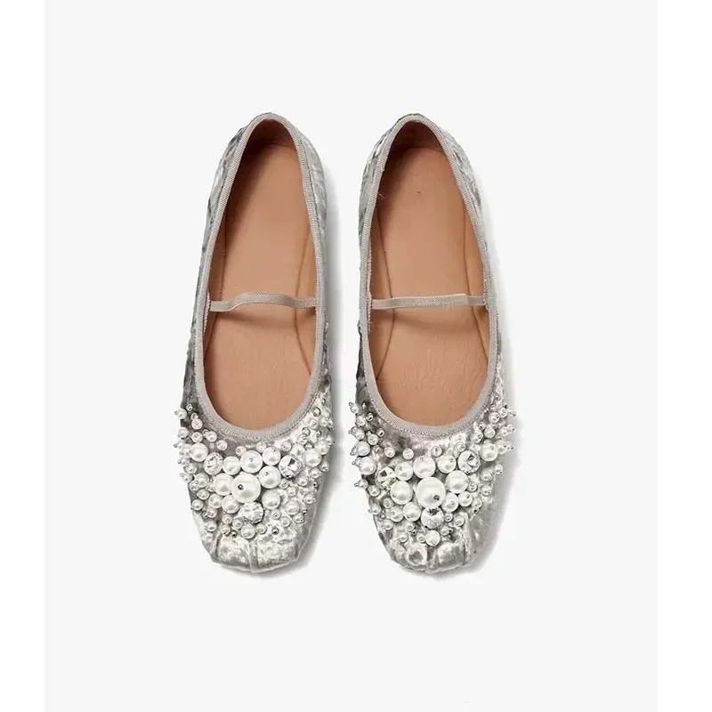 Spring And Autumn French Soft Metal Sequins Luxury Beauty Handmade Shallow Mouth Single Shoes Versatile French Mary Jane