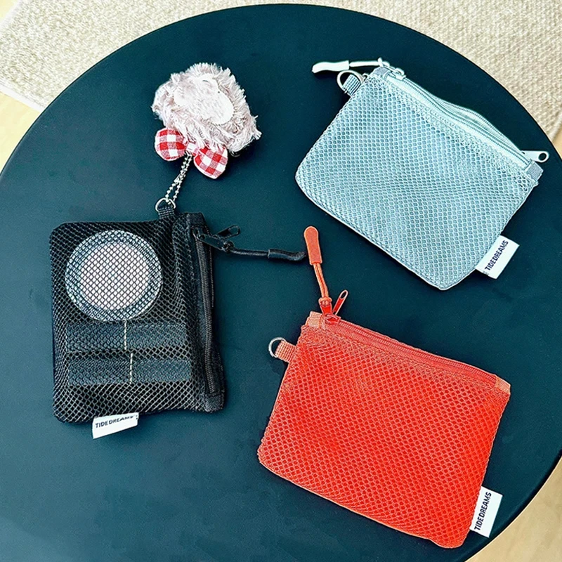 Bright And Breathable Mesh Mini Coin Wallet Solid Color Zipper Portable Travel Makeup Bag Stylish Simple Lightweight Storage Bag