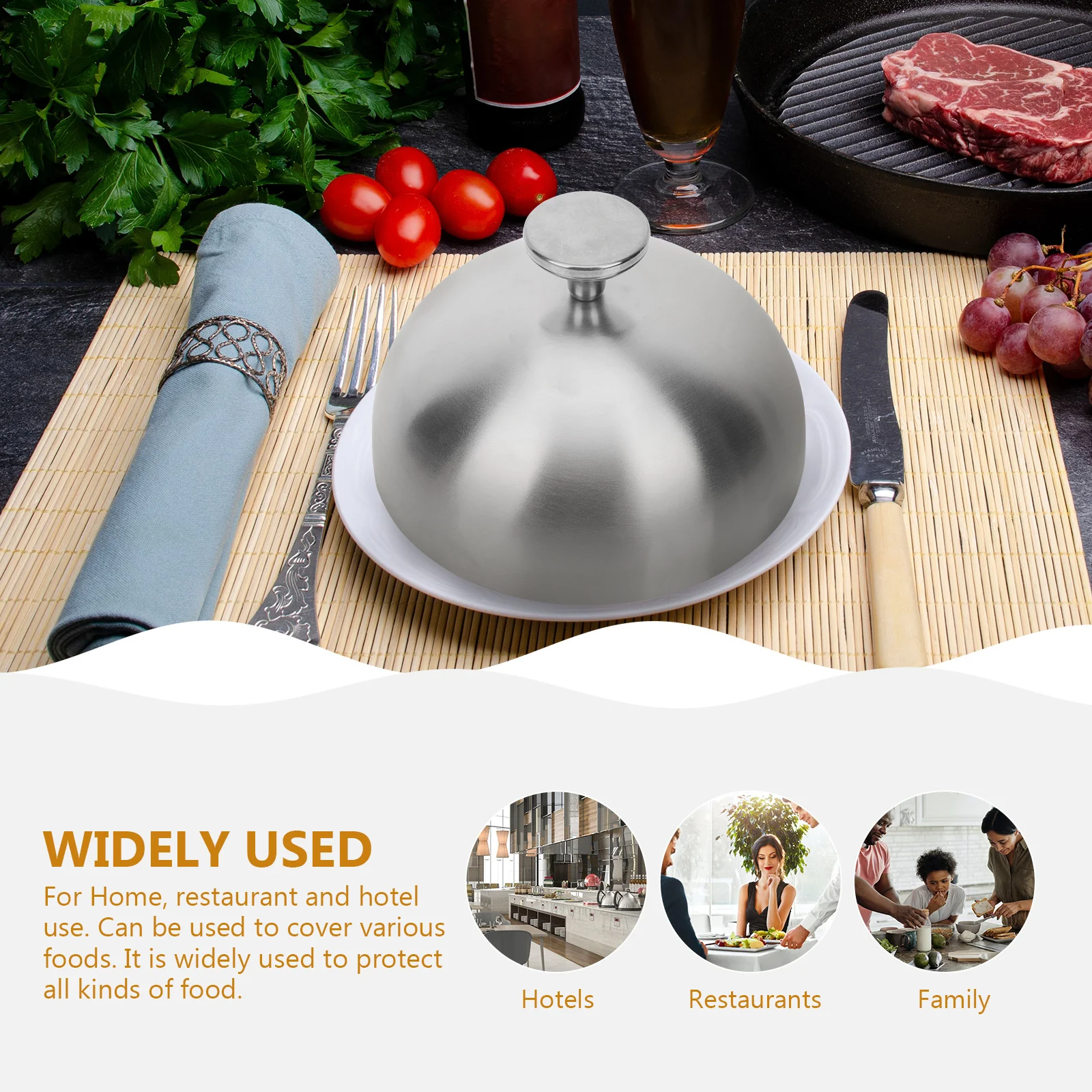 

Premium Stainless Steel Food Cover Round Shape Dust-Proof Lid for Kitchen Dining Room Hotel Restaurant Use Smooth Edge Design
