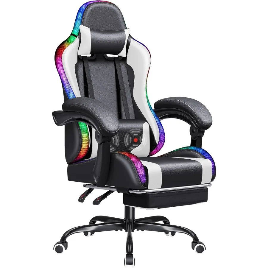 Silla para videojuegos con reposapiés y masaje, soporte Lumbar, silla ergonómica para ordenador, altura ajustable con giratorio S